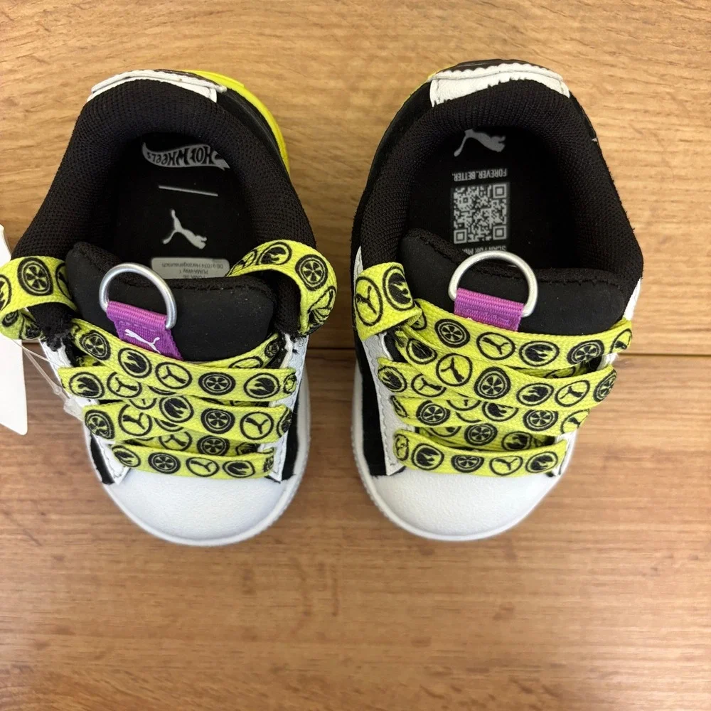 NEW PUMA X HOT WHEELS Suede Sneakers Black Lemon Sherbet Kids Size 4C Lace Up